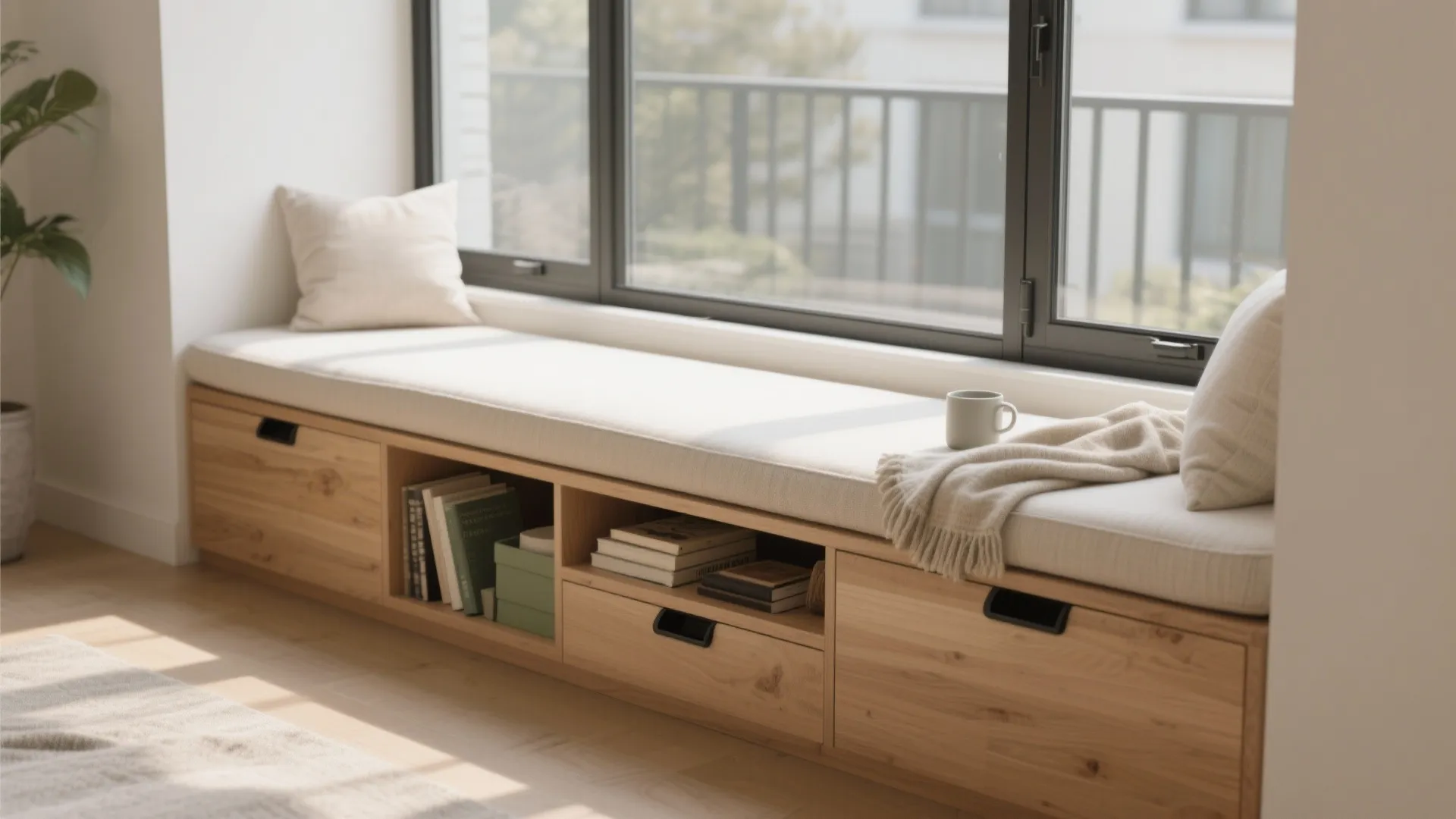 Built-in window bench with hidden storage