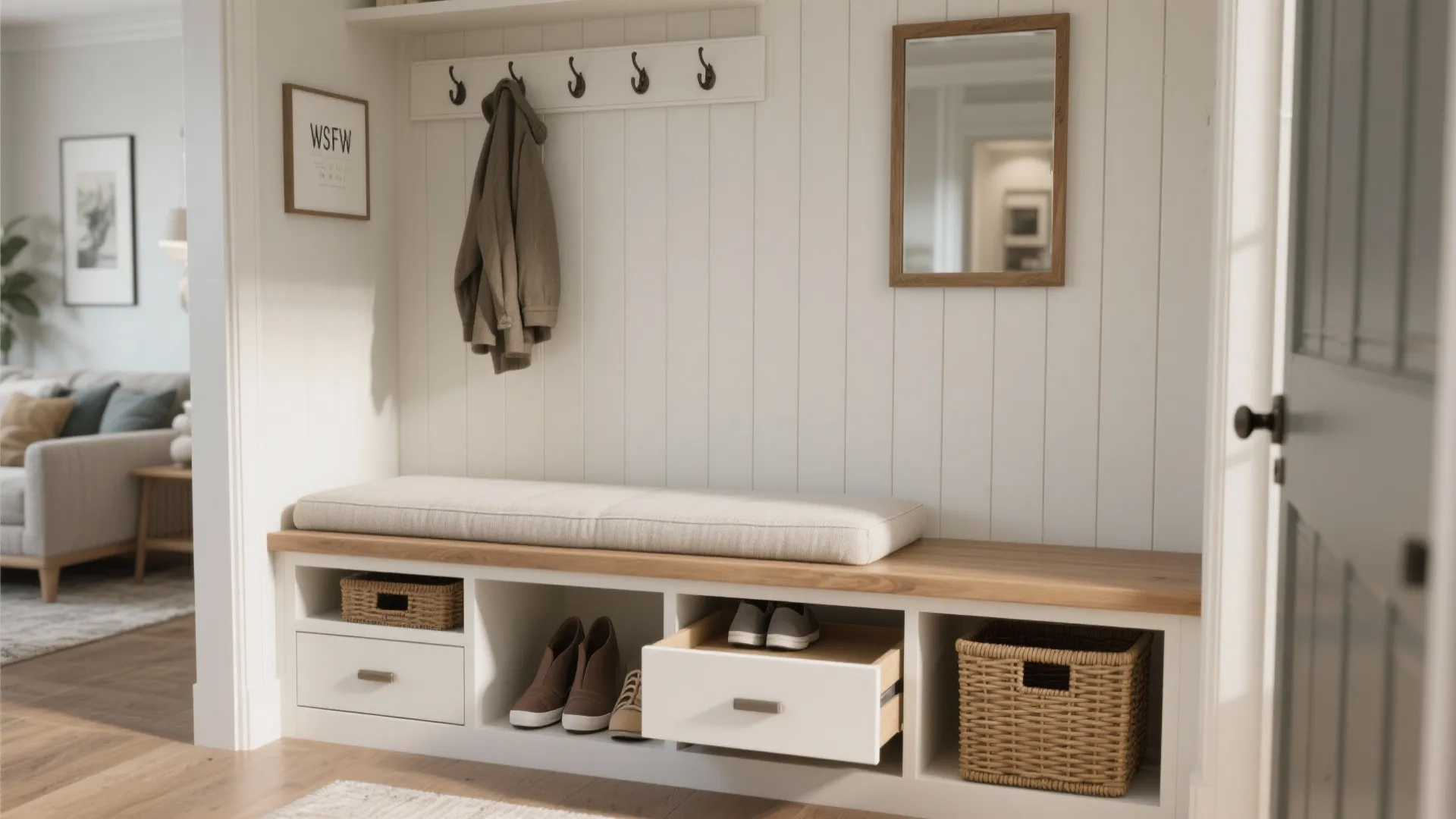 3. Build bench storage for shoes and drop-zone needs