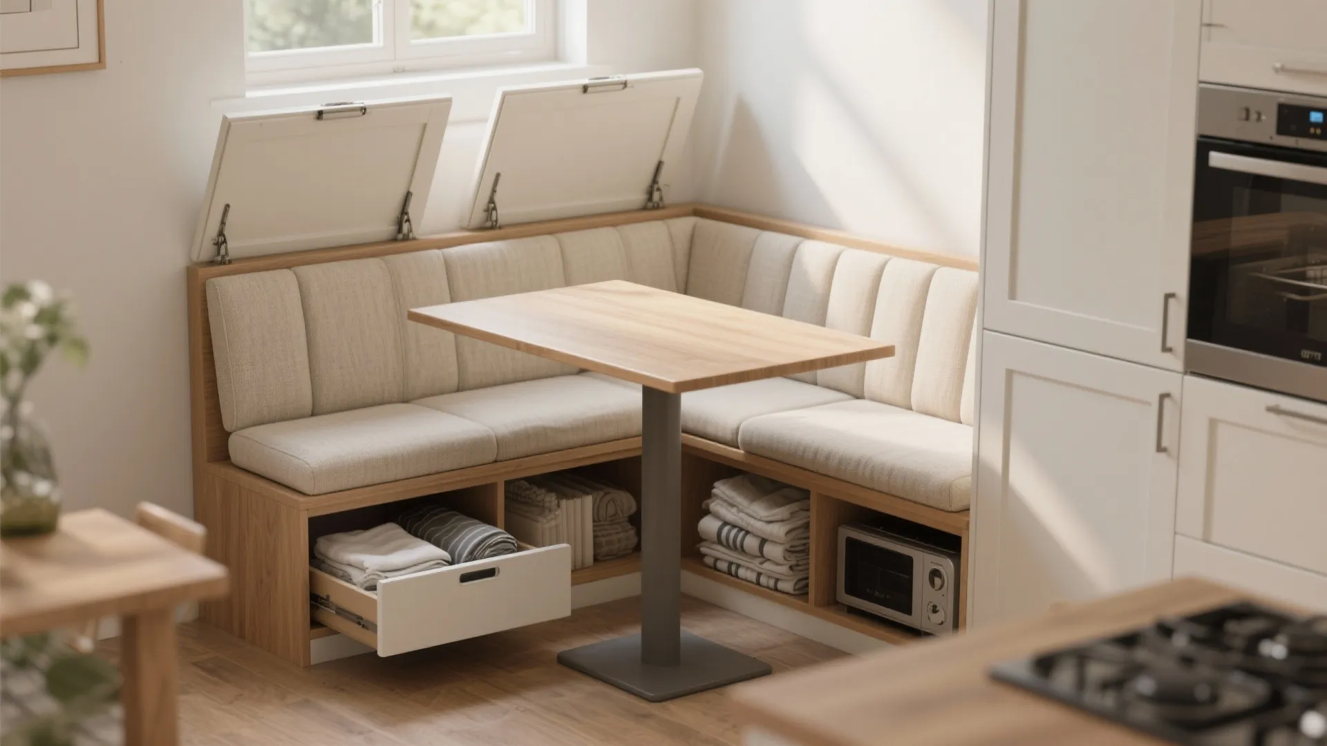 2. Bench seating with hidden storage