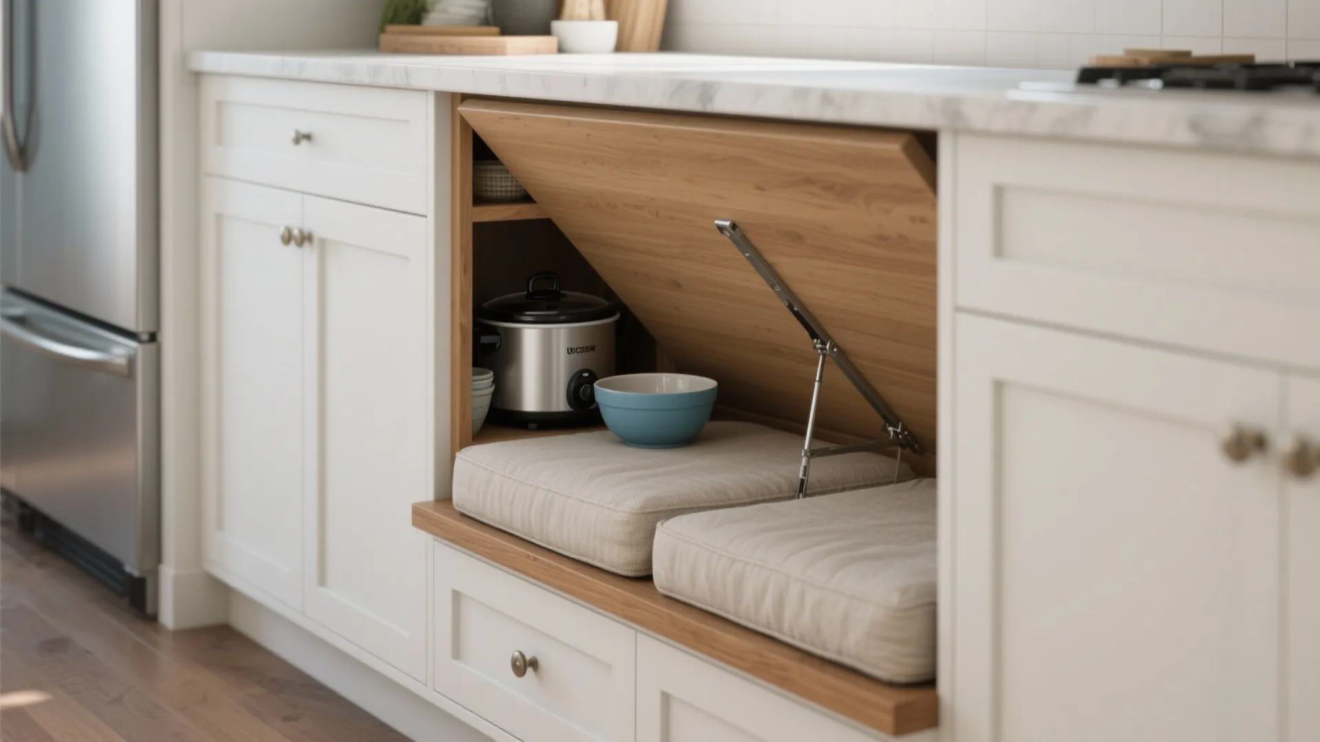 2. Bench seating with internal compartments