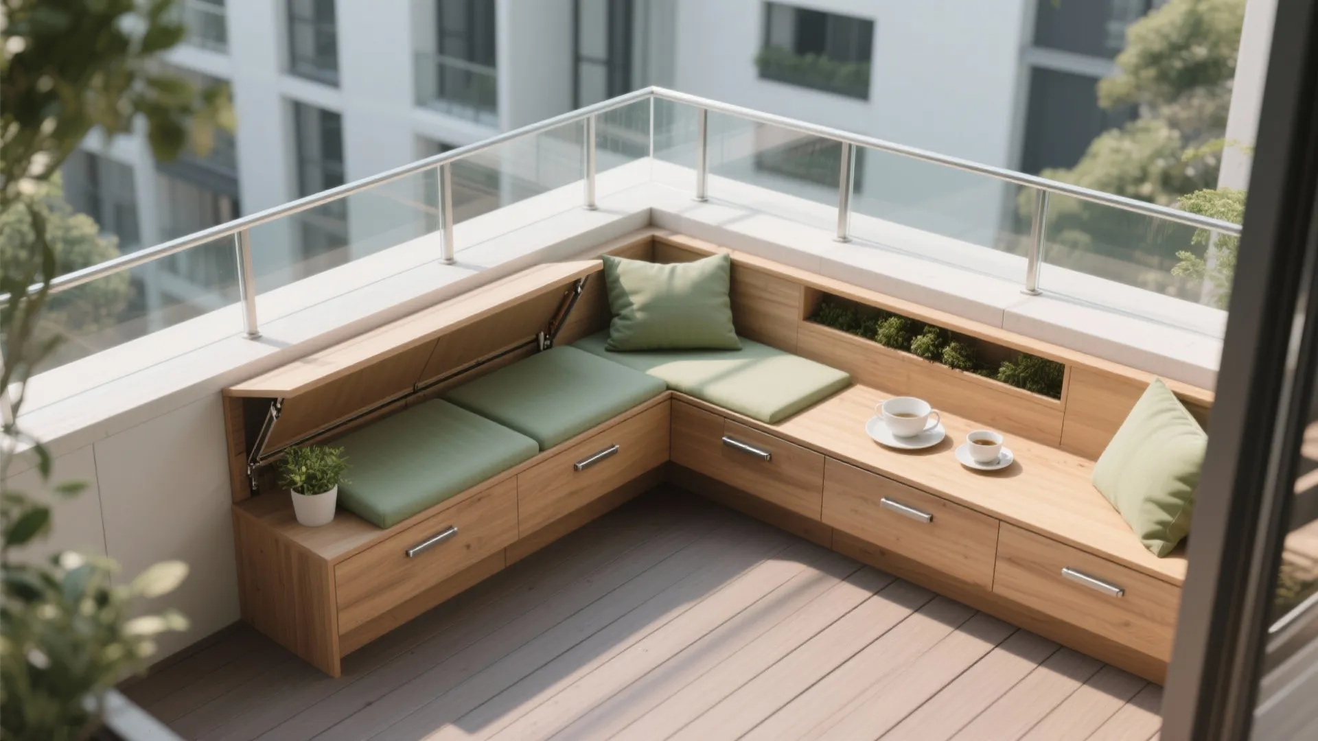 Built-in Bench + Hidden Storage Along the Edge