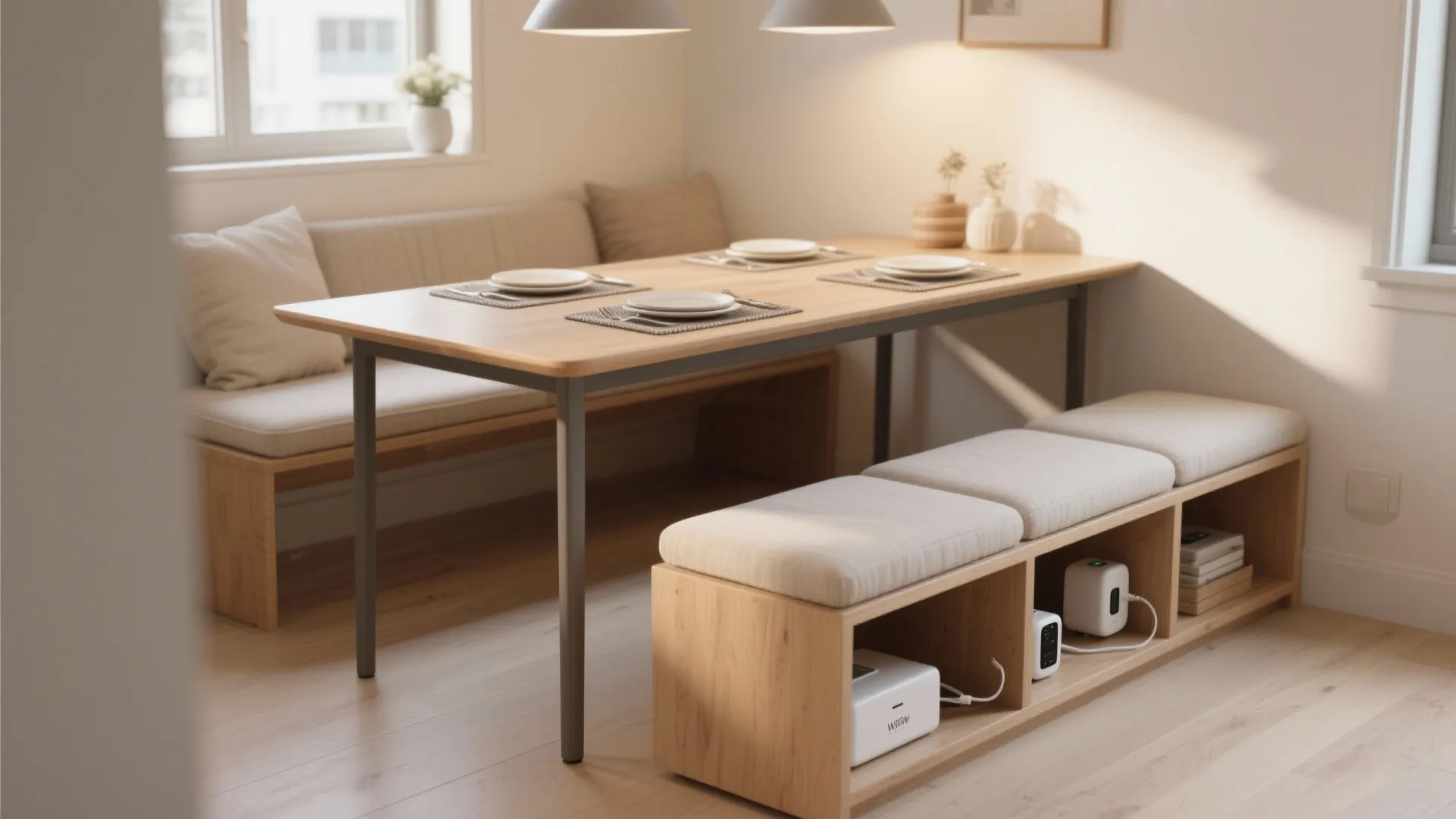 Idea 3: Bench + Table with Built-In Storage