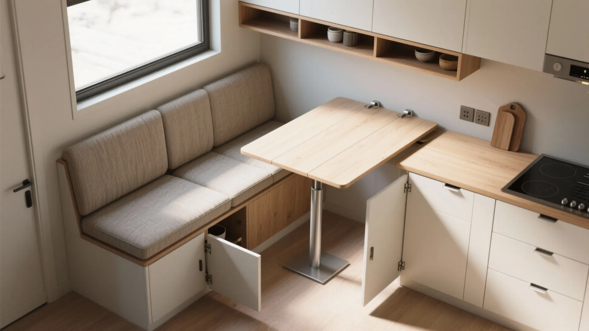 5. Integrated seating and multi-use cupboards