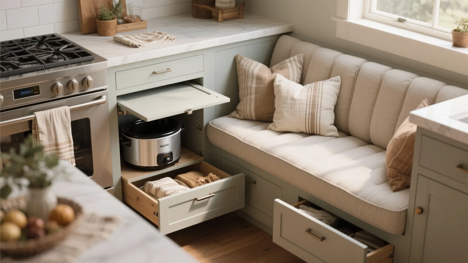 Idea 2: Bench seating with hidden compartments