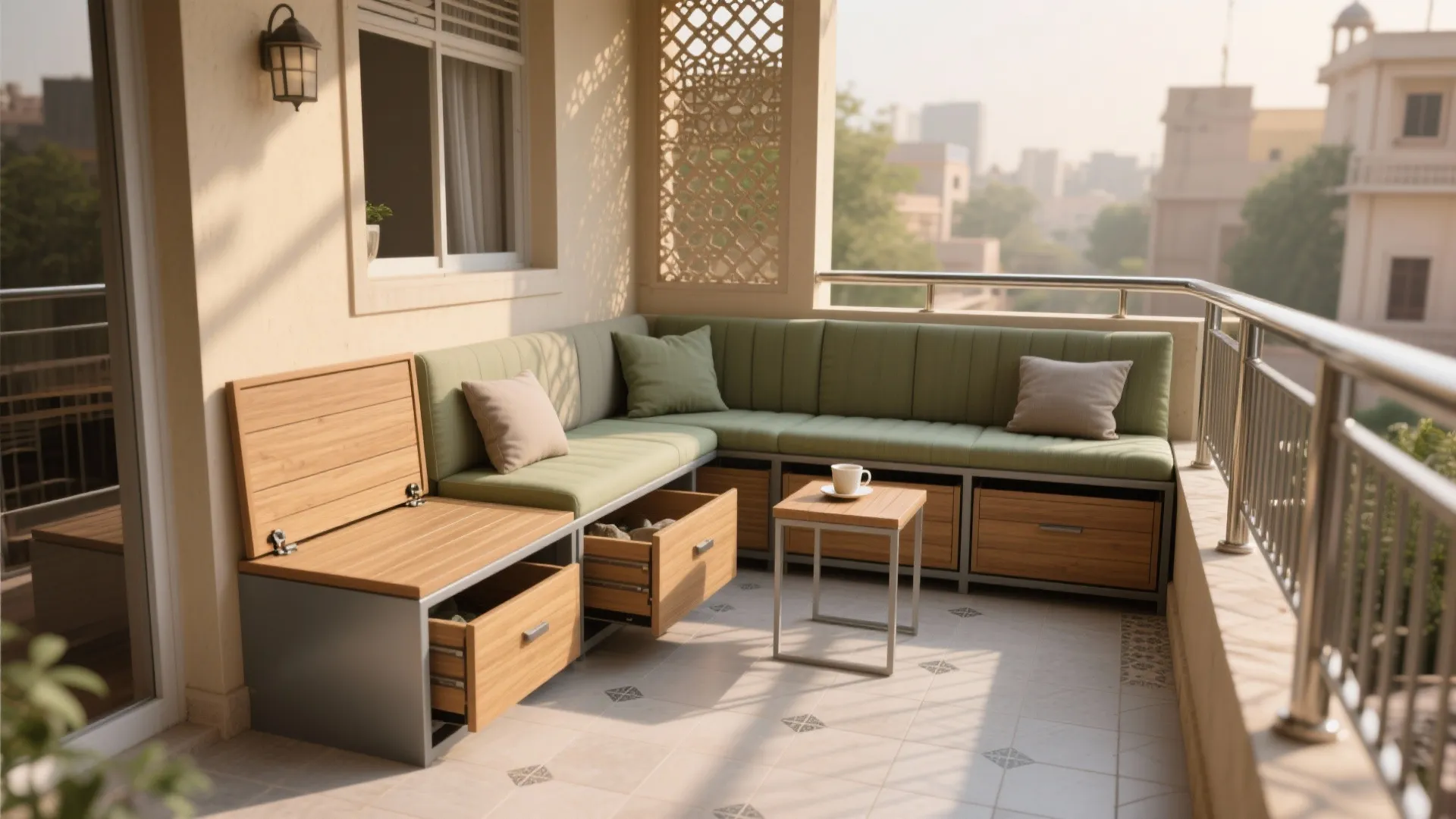 3) Built-In Seating with Storage (Fold, Tuck, Repeat)