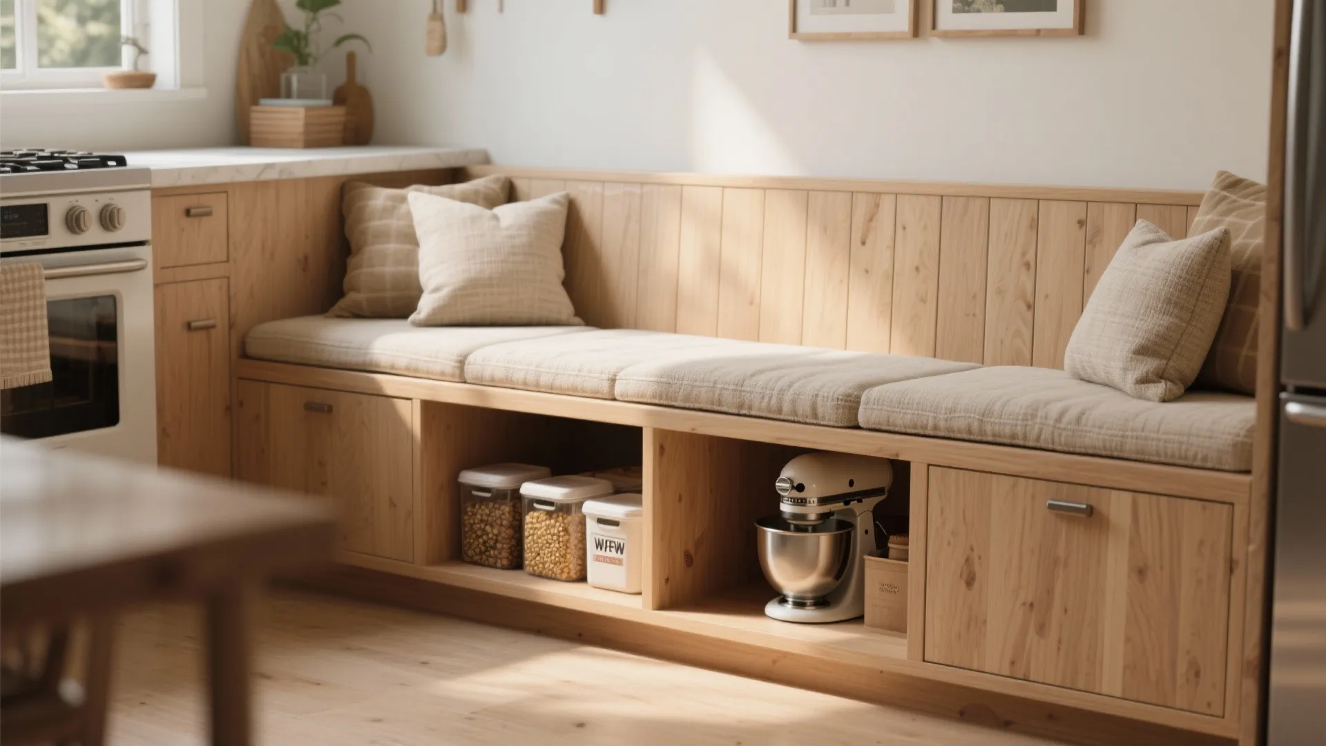 2. Bench seating with under-seat compartments