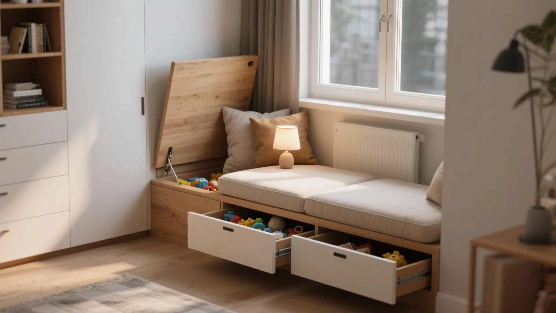 2. Under-bench storage and dual-purpose seating