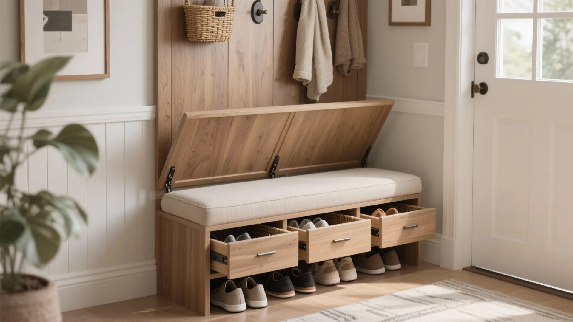 Hall tree with a built-in bench