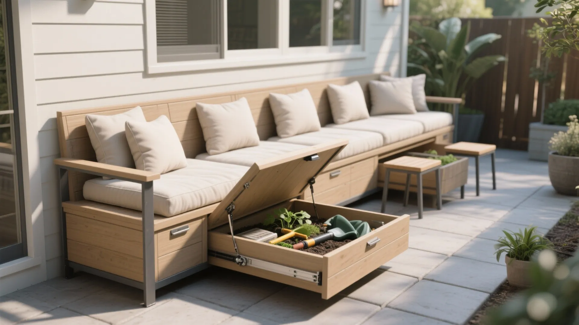2. Multi-purpose benches with hidden storage