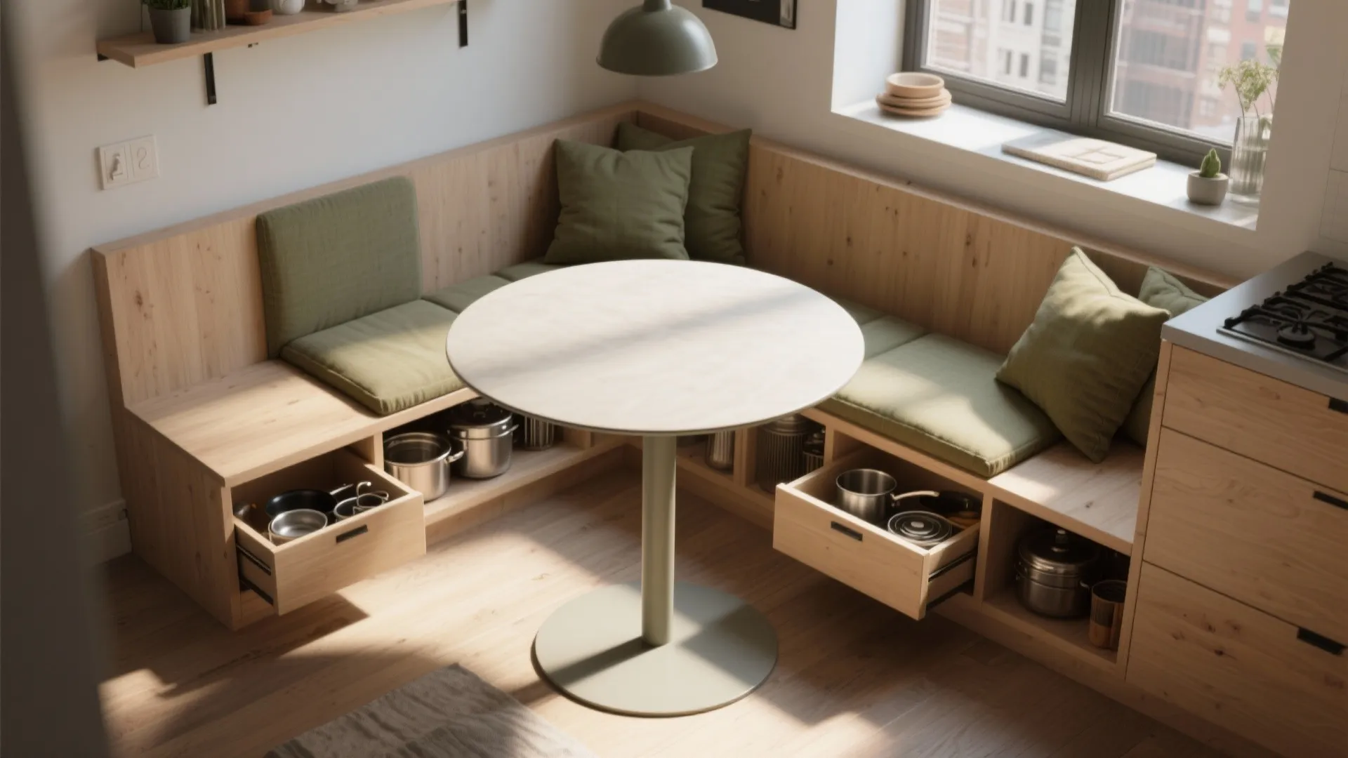 2. Bench-and-table combo with storage