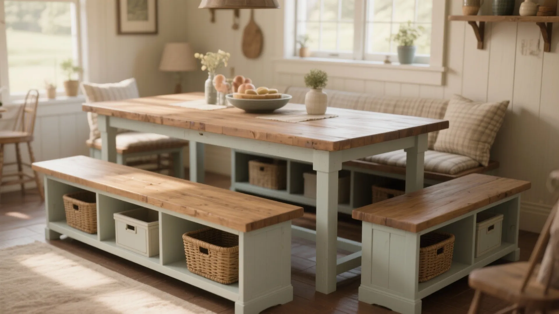 4. Bench + Table Combo with Under-Table Storage