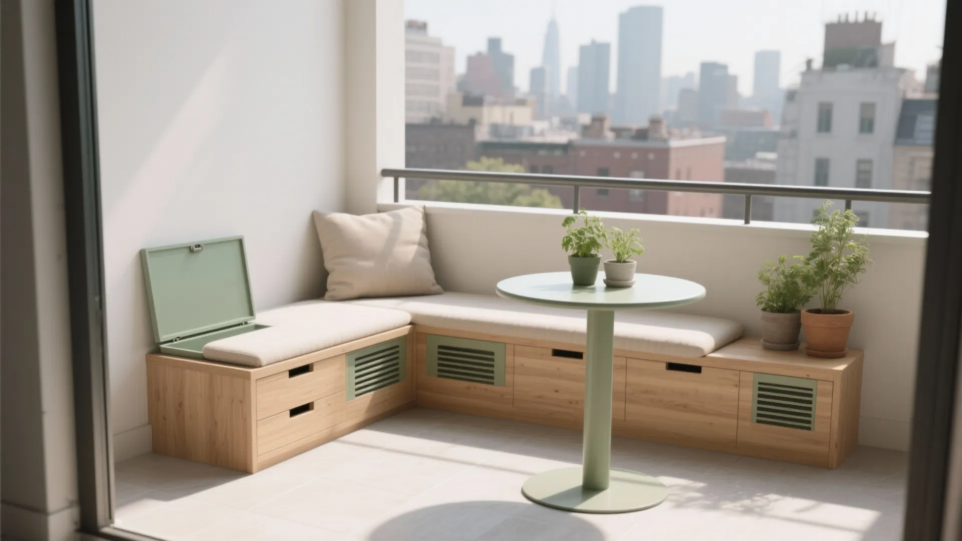 Minimalist Balcony Storage That Doubles as Seating