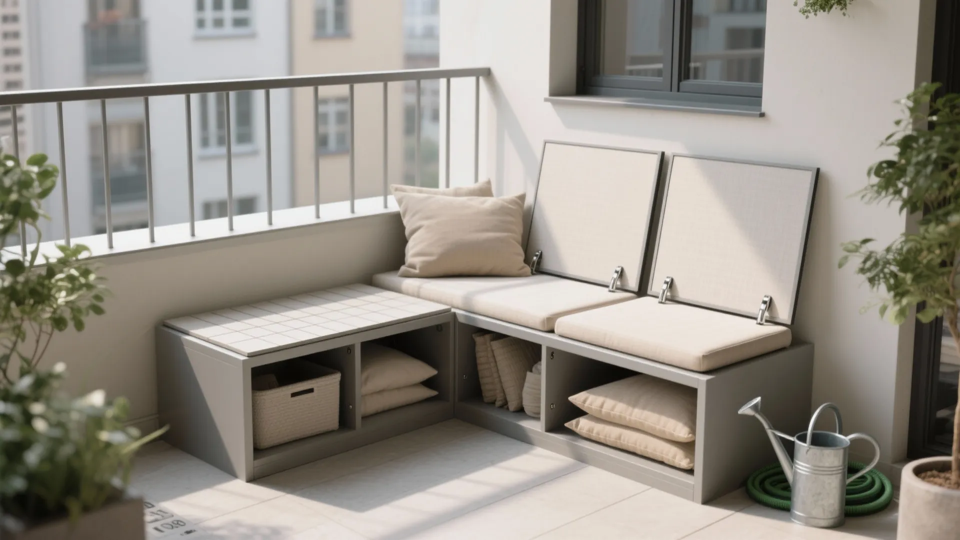 Minimalist Balcony Storage That Doubles as Seating