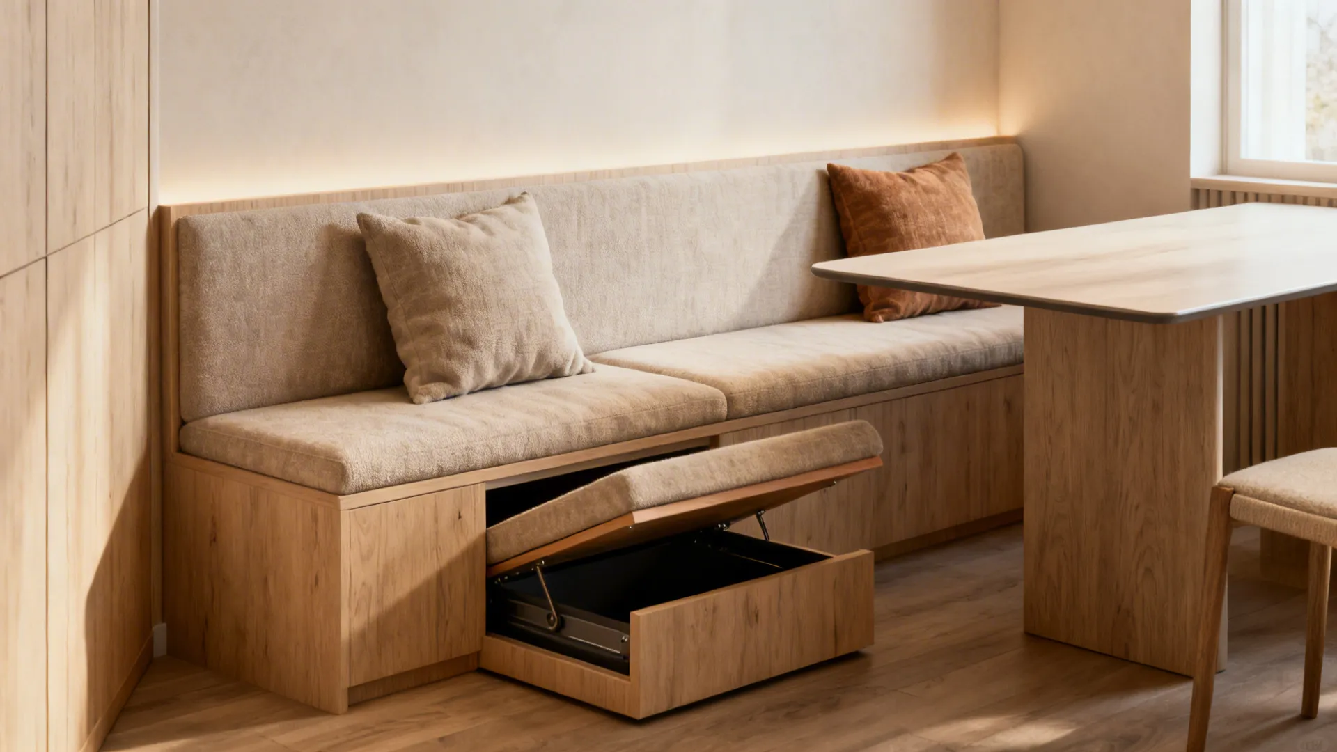 3. Bench seating against a wall