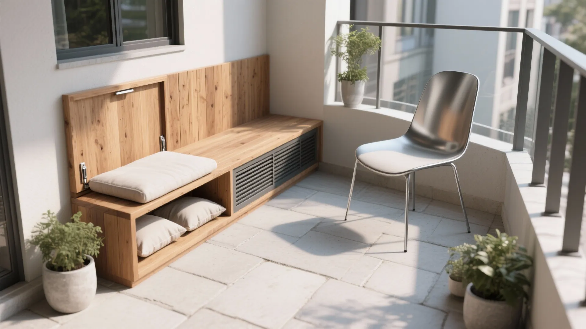 4) Built-in bench with storage plus one accent chair
