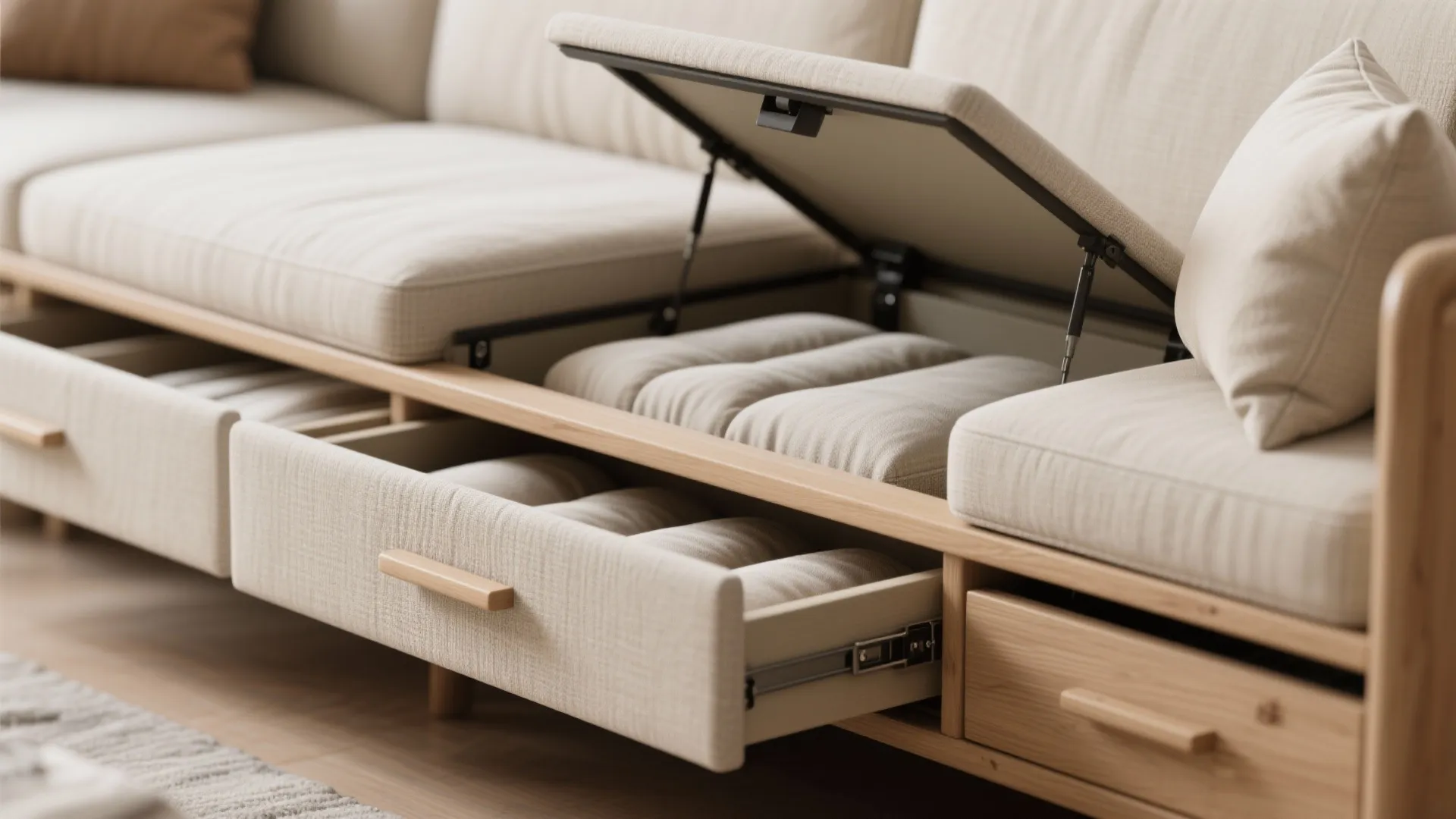 4. Bench-style slim sofa that doubles as storage
