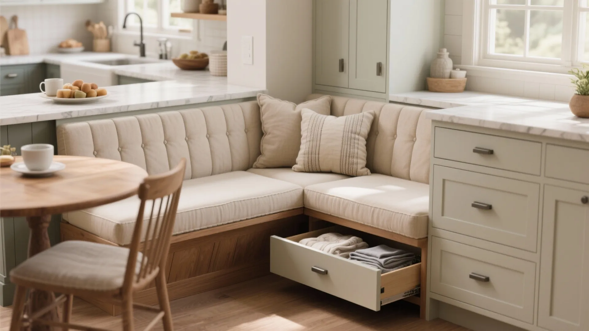 4. Bench seating with integrated storage beneath