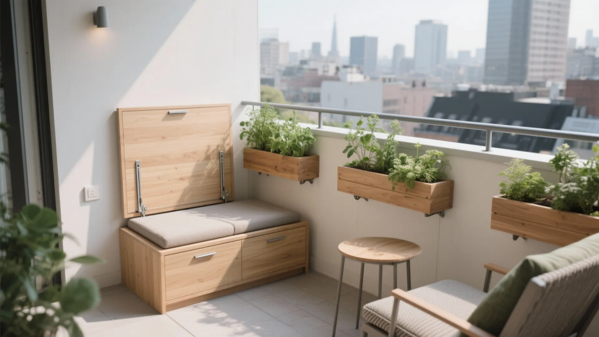 Minimalist Balcony Storage That Doubles as Seating