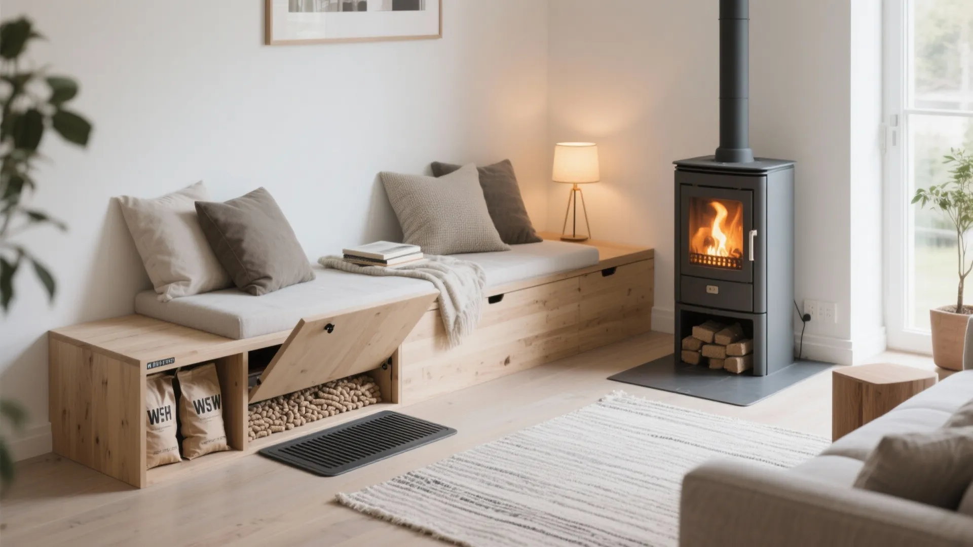 3) Built-In Bench + Hidden Pellet Storage (Breathe and Stash)