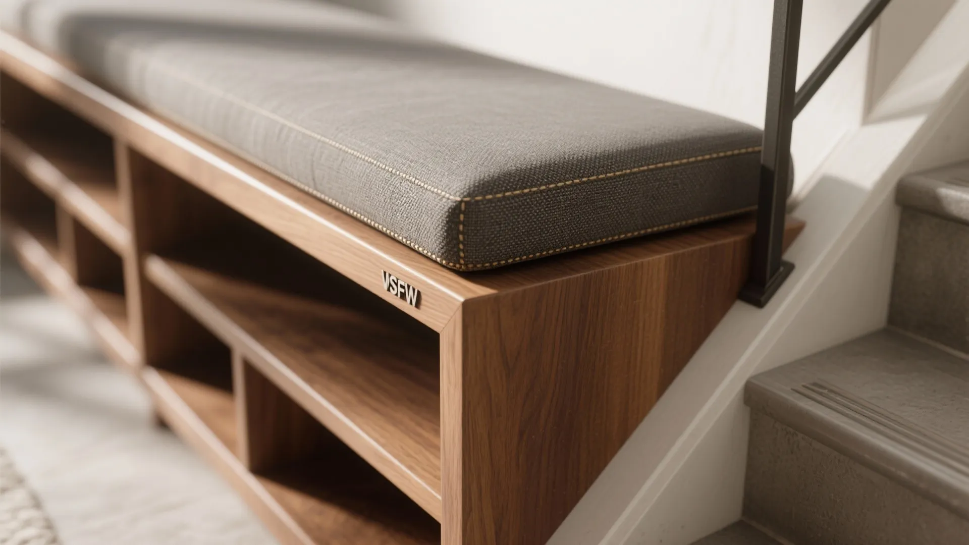 Hybrid stair with built-in bench and niche