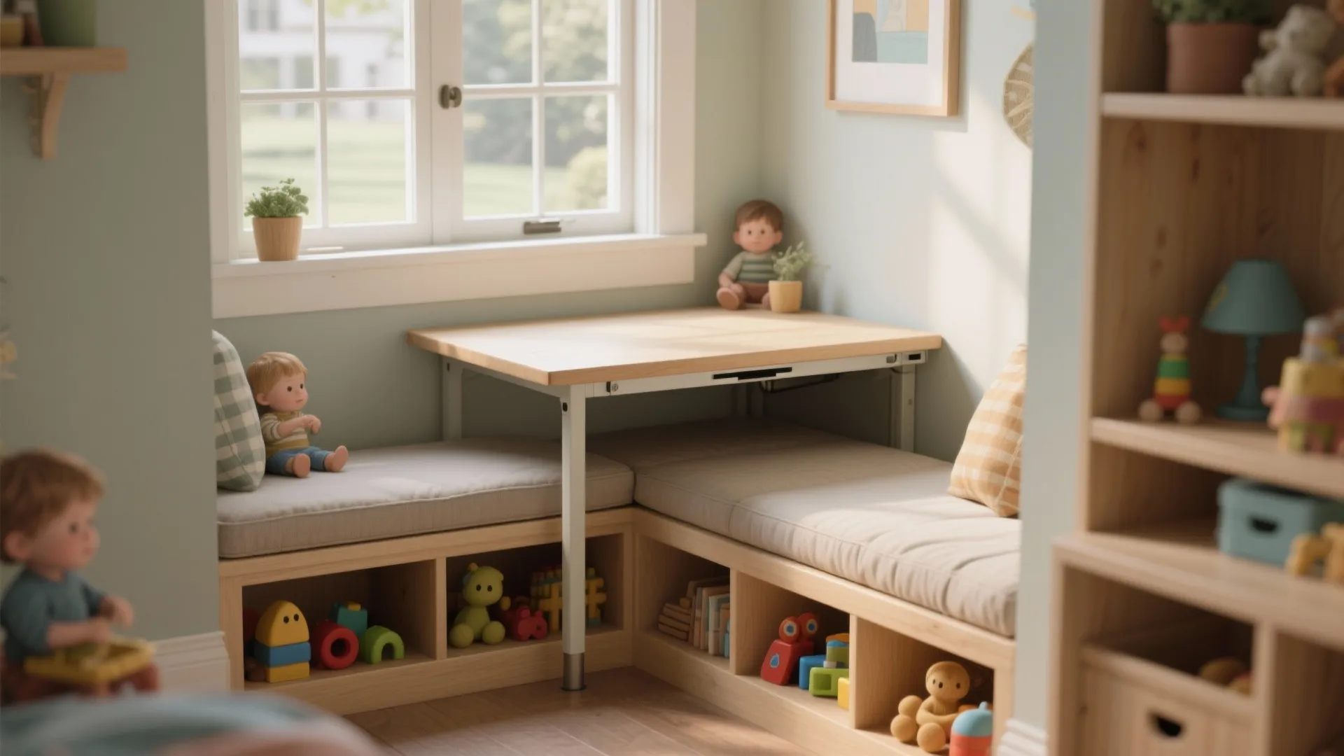 2. Fold-down bench + table combo