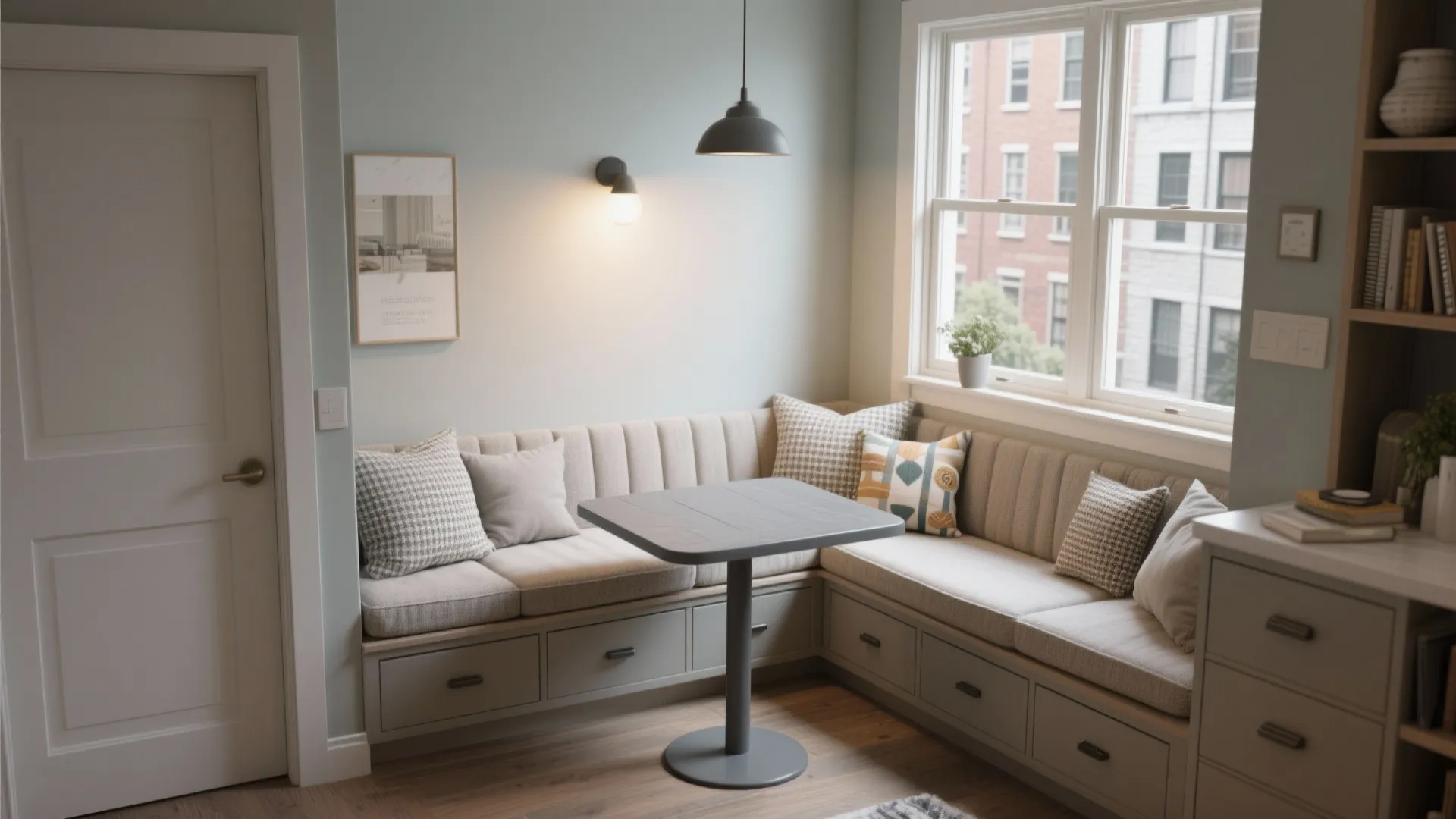 5. Convertible bench + gray table combo