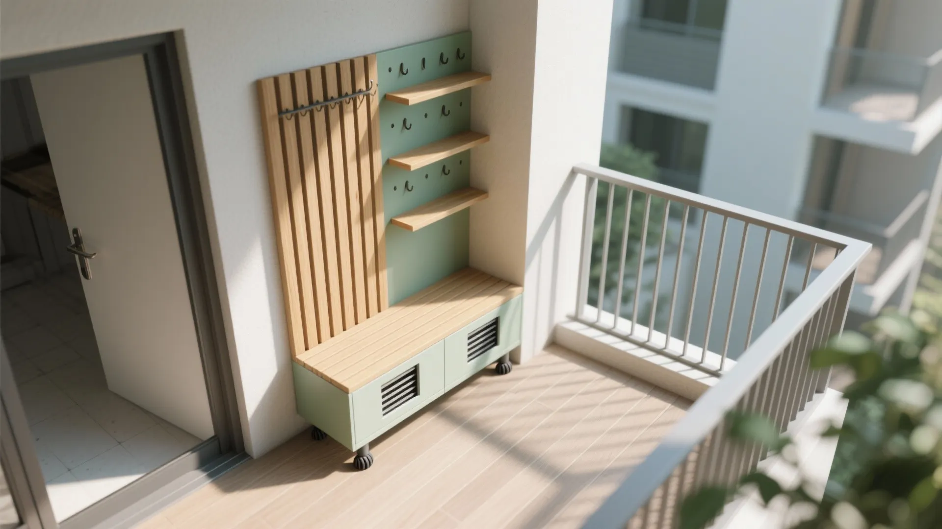 Minimalist storage bench + vertical wall