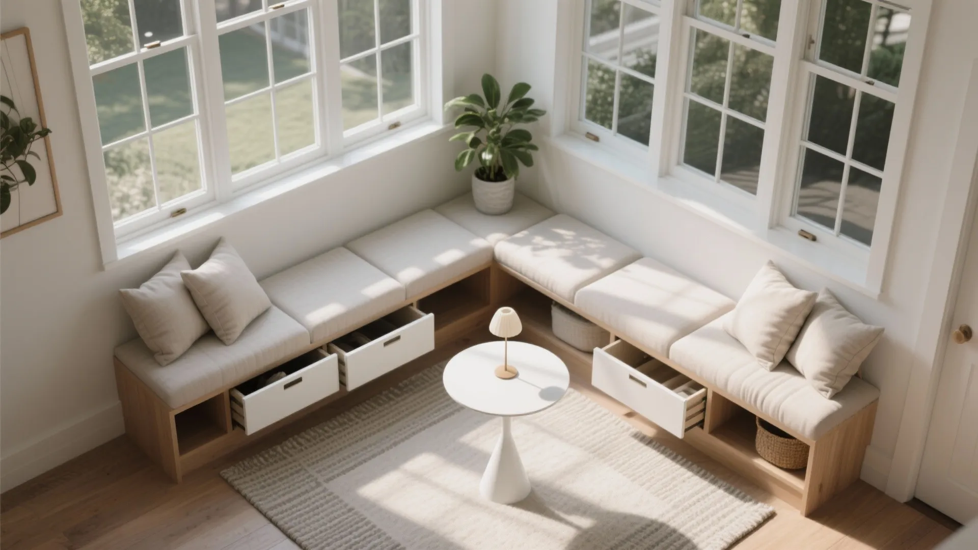 2) Built-in bench seating with hidden storage