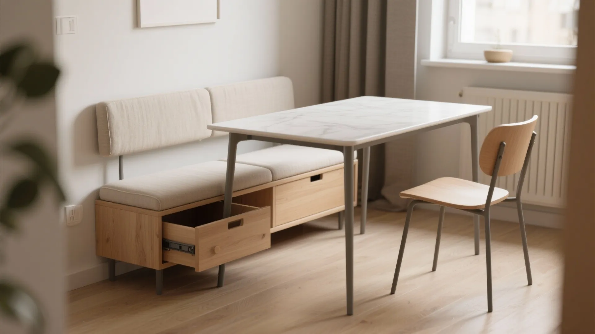 2. Bench seating that tucks away