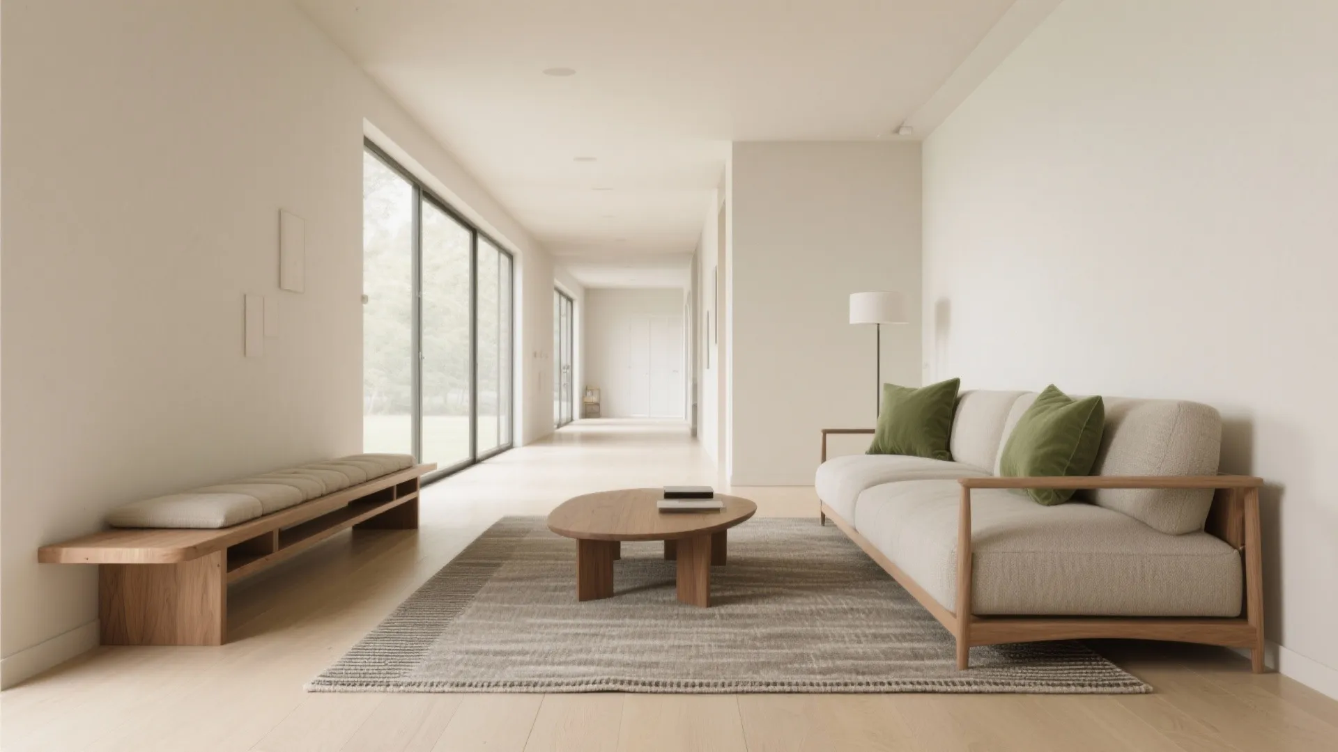 Bench + wall-hugging sofa for flexible guests