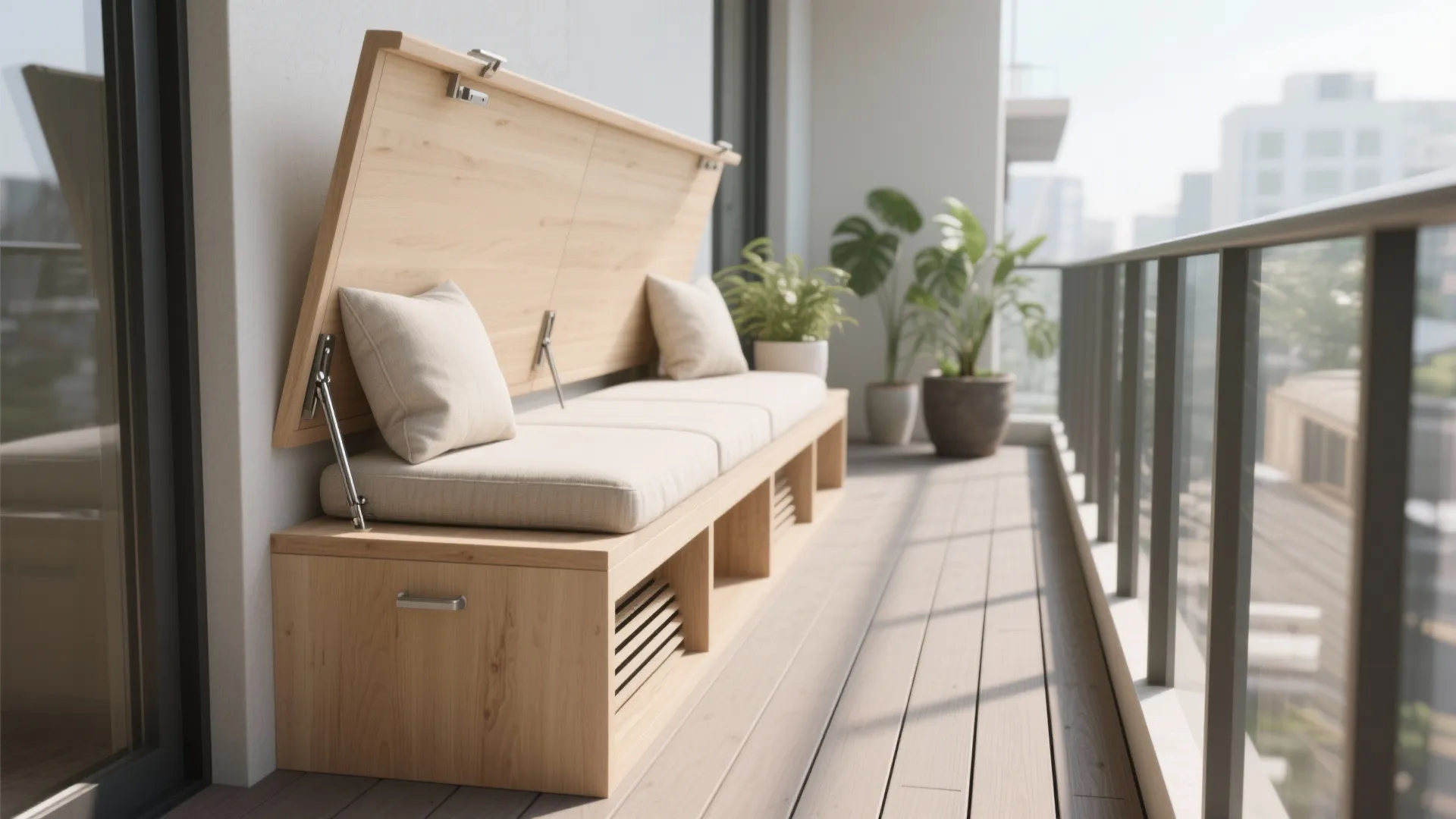 Minimalist Balcony Seating with Hidden Storage
