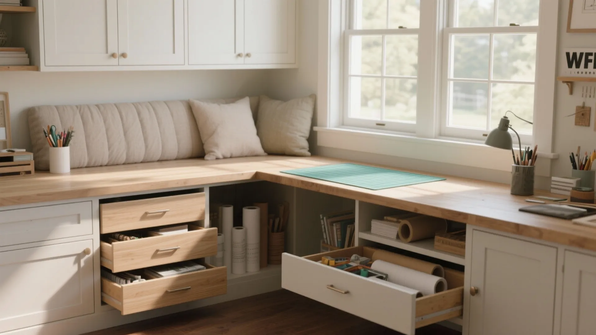 2. Built-in under-window bench table