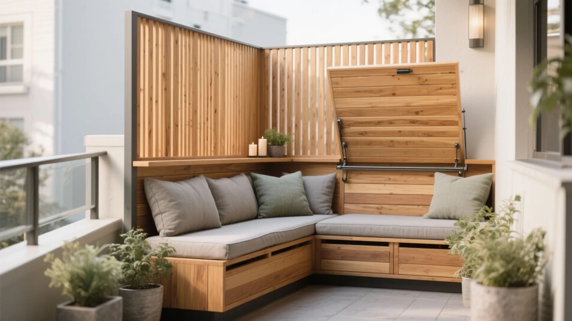 Built-in Bench + Warm Wood Slats