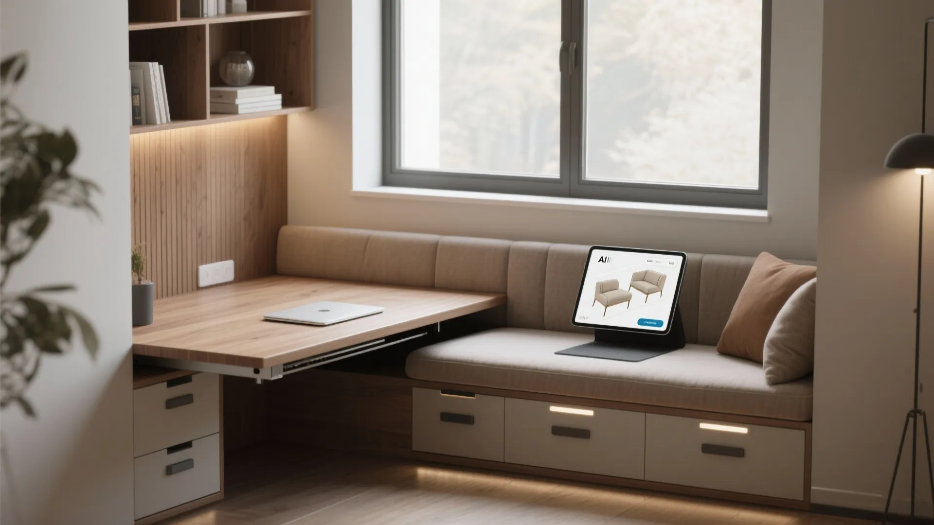 5. Built-In Bench with Pull-Out Worktop and Smart Tech
