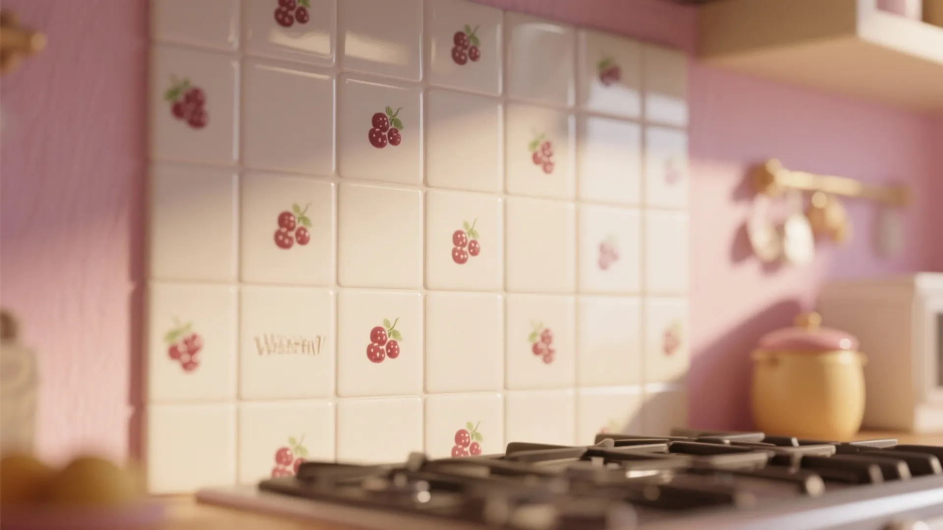 3. Berry-Themed Backsplash
