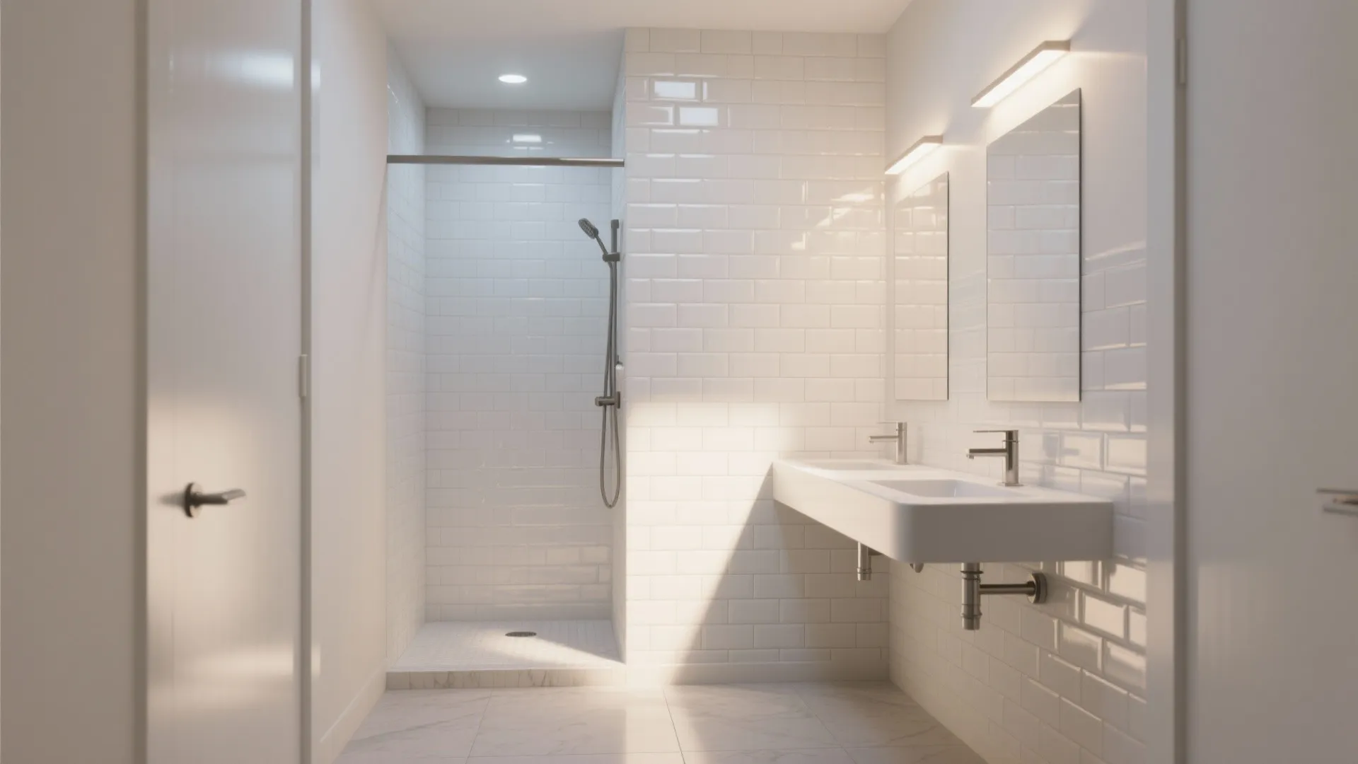 2) Glossy Beveled Subway Tiles to Bounce Light
