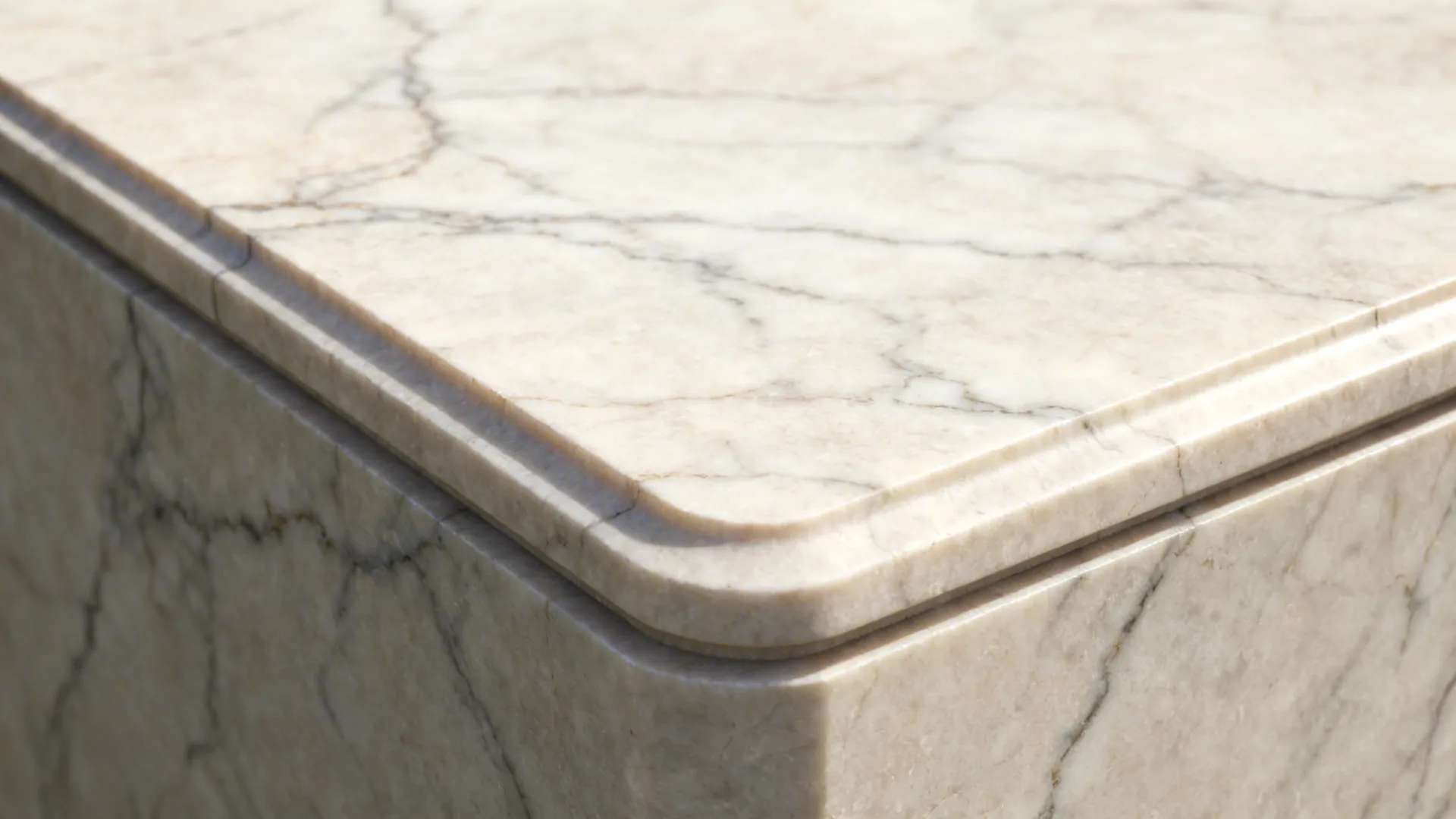 White marble stone surface with smooth rounded corner edge detail for interior design home improvement
