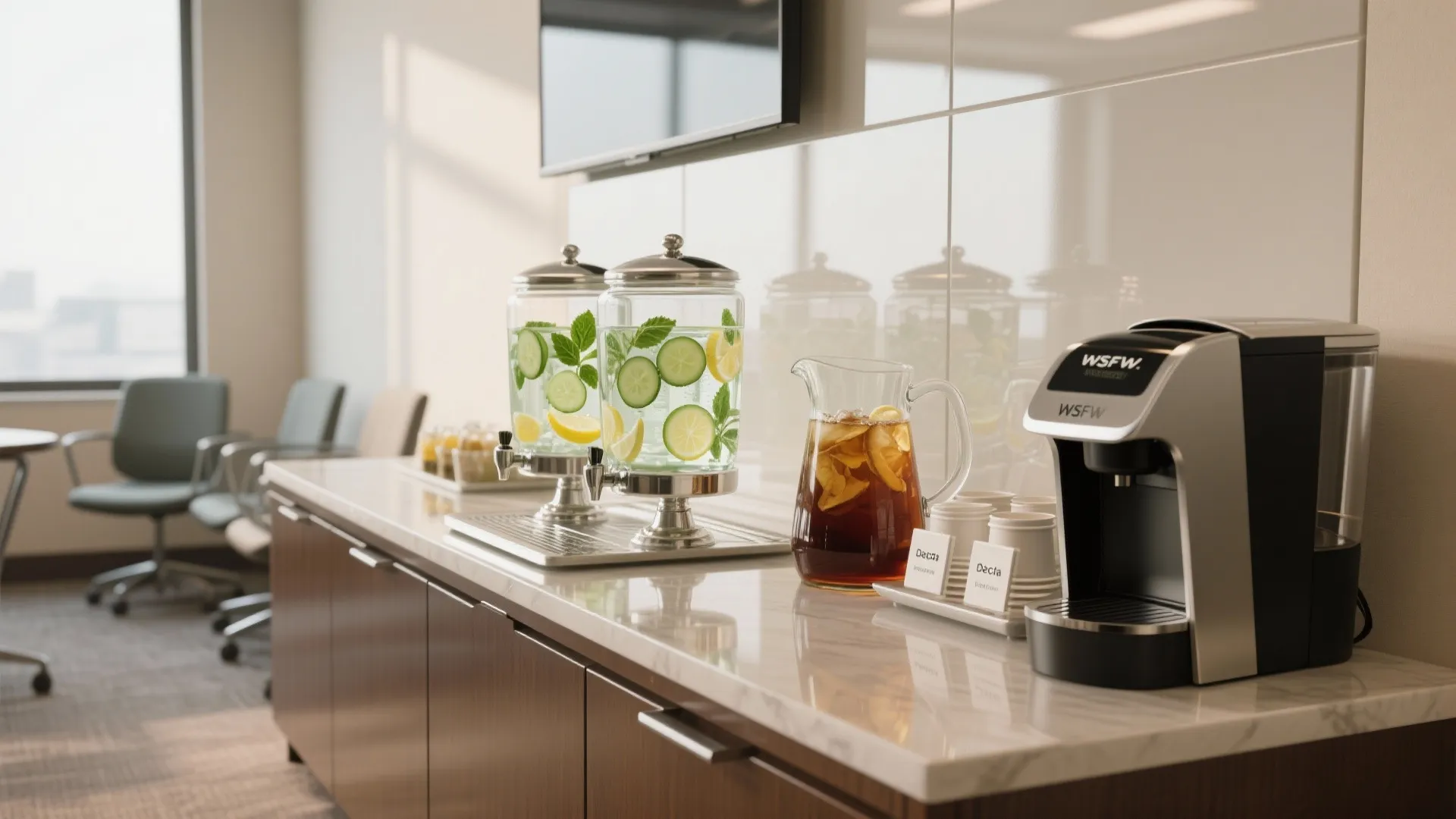 4. Beverage-Focused Refresh Station (Infused Waters & Coffee Bar)