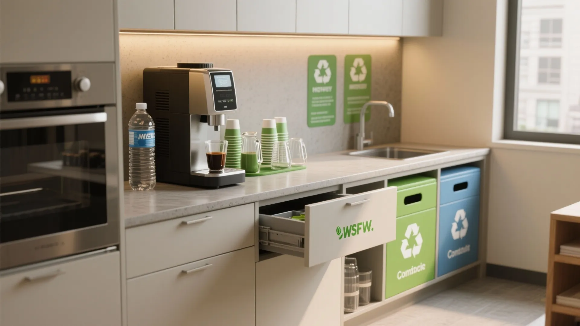 Compact beverage station and integrated recycling