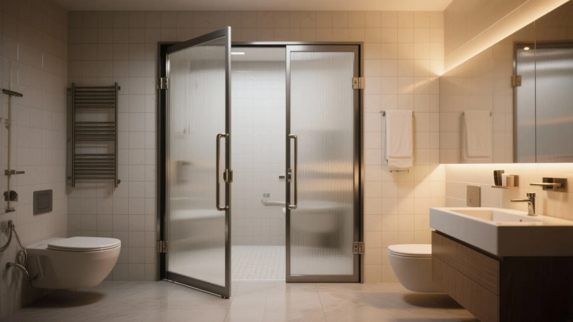 Bi-fold doors for mid-size bathrooms