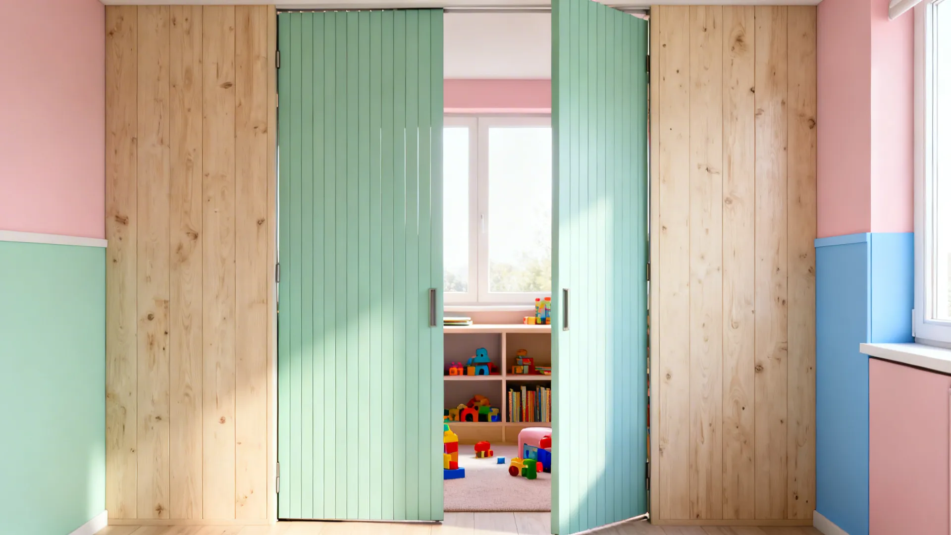 Children's study with a slim-panel bi-fold door folded to save space.