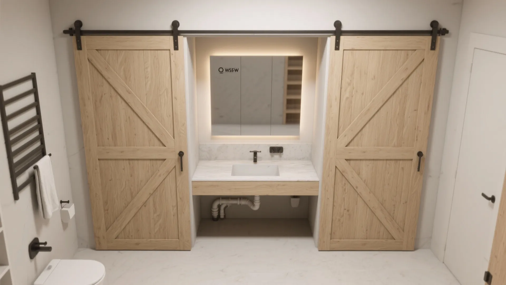 4. Bi-Fold Barn Doors for Shallow Vanities