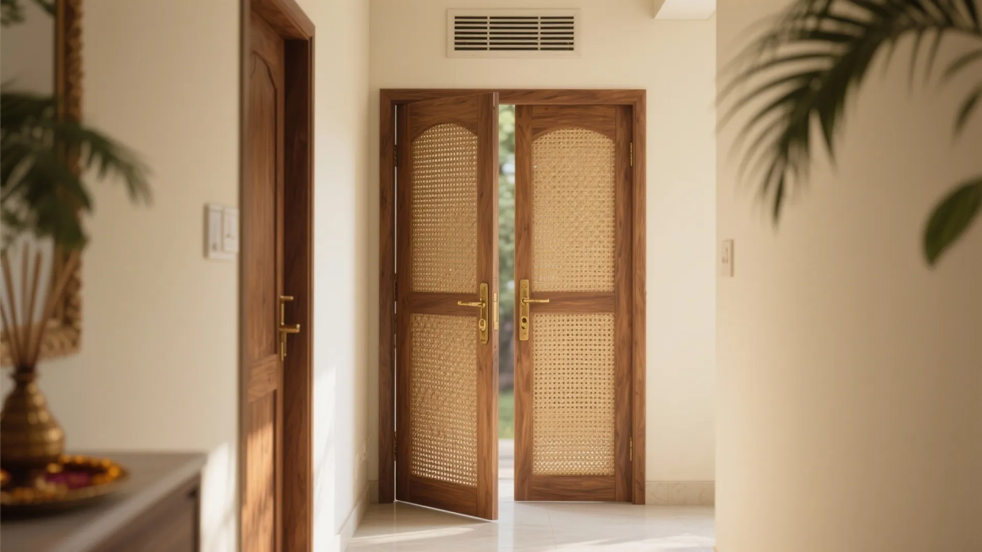 3) Bi-fold panels with cane or rattan inserts