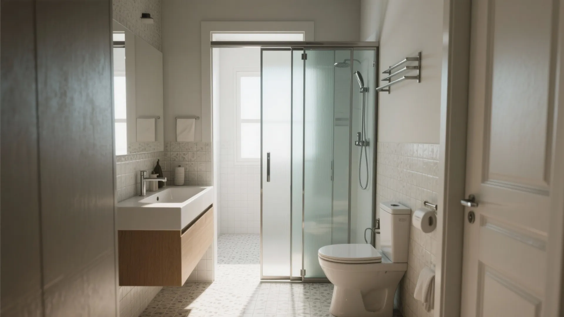 3. Bi-fold shower door for ultra-tight entries