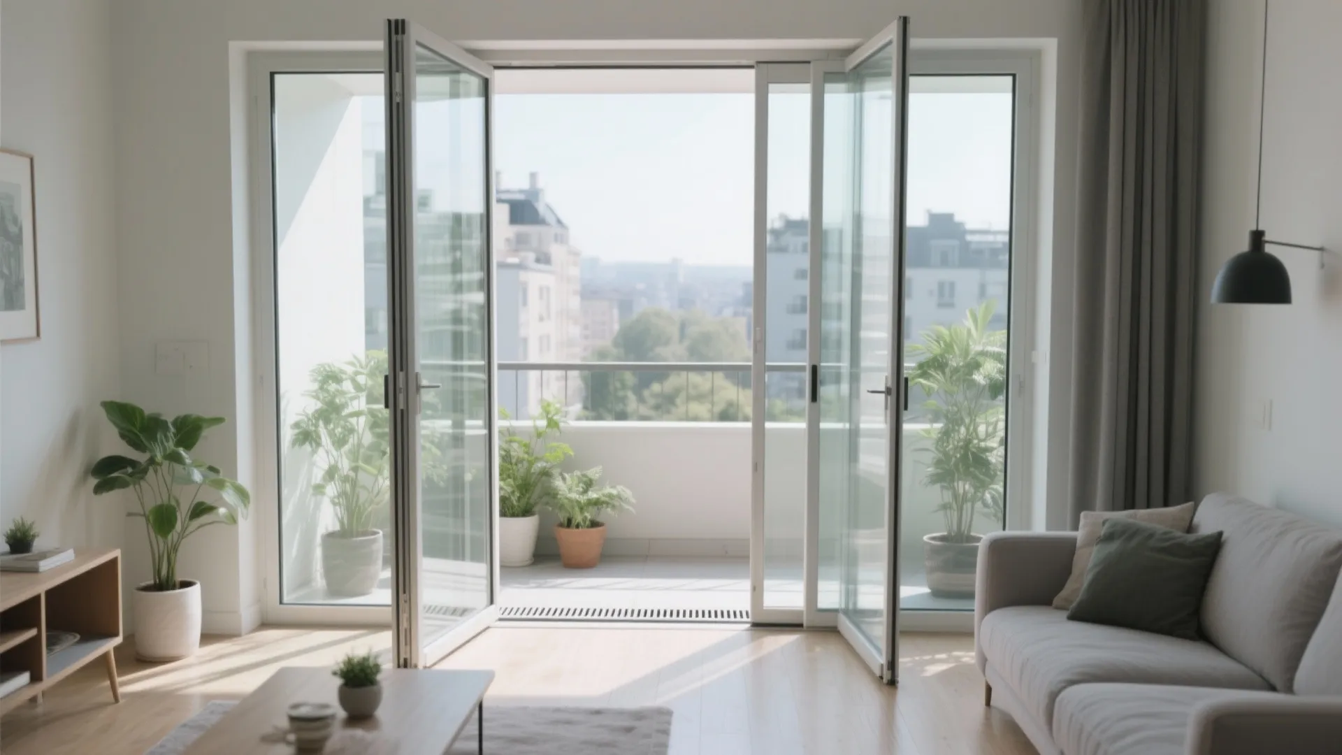 Bi-Fold Glass Doors to Merge Living Room and Balcony