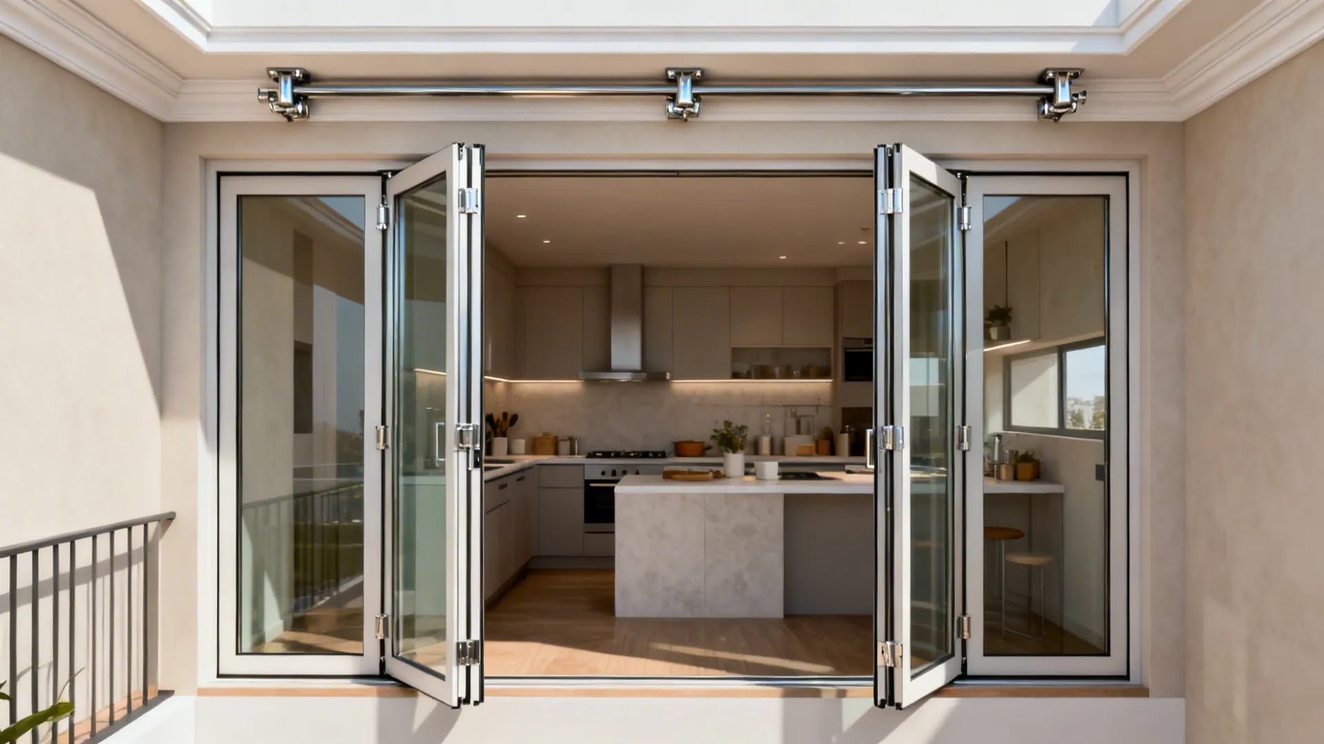 Bi-Fold Glass Panels With Concealed Track