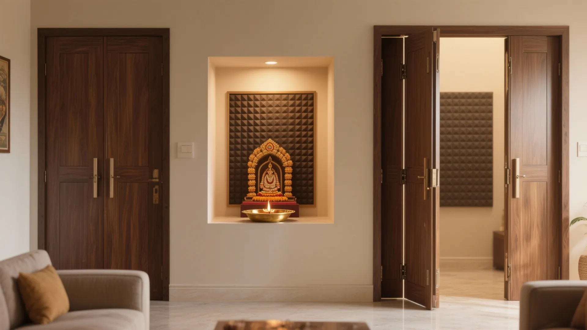 Foldable doors and a silent corner niche