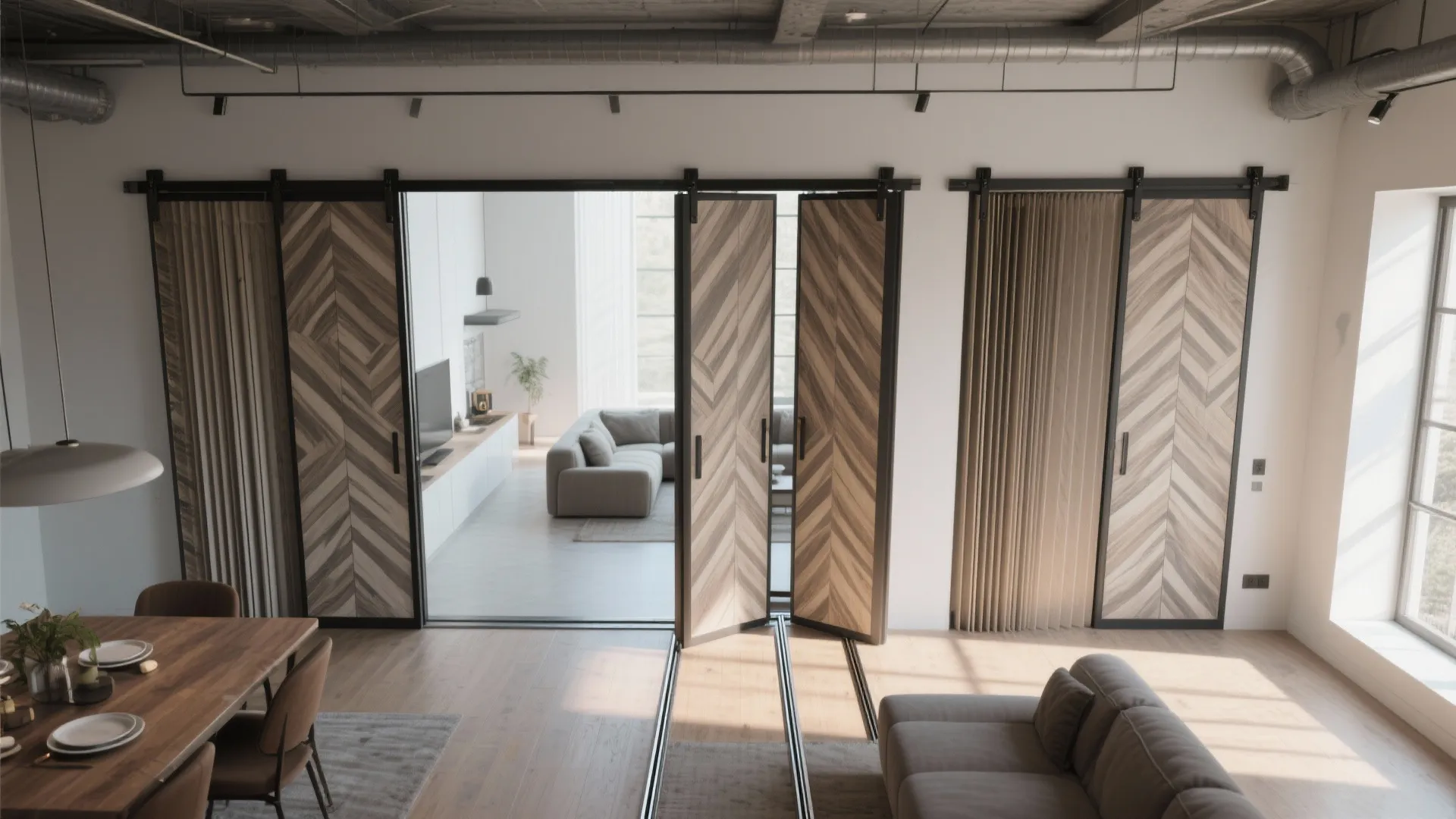 5. Bi-fold or accordion doors as flexible partitions