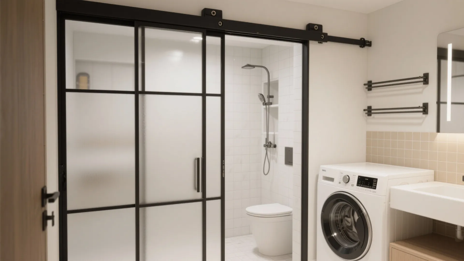 Bi-fold aluminium doors for micro baths and utility combos