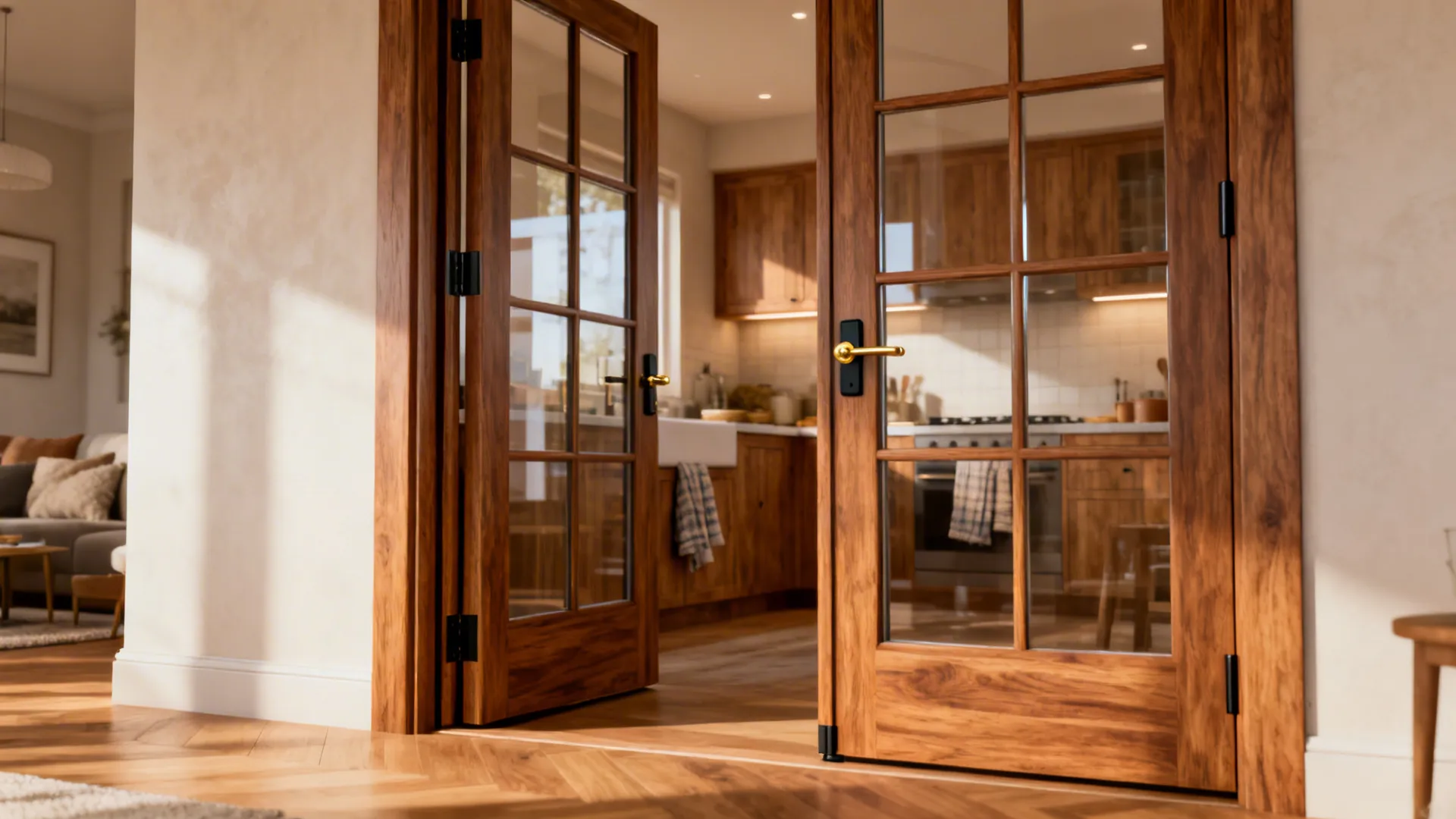 Bi-Fold Wooden Gate with Glass Panels